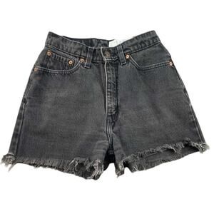 The Vintage Twin Levis Denim 512 Shorts Women 26 Black Cutoff Frayed Hem Zip Fly